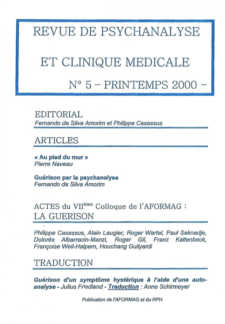 Lire la suite à propos de l’article Revue de Psychanalyse et Clinique médicale n° 5 : La guérison