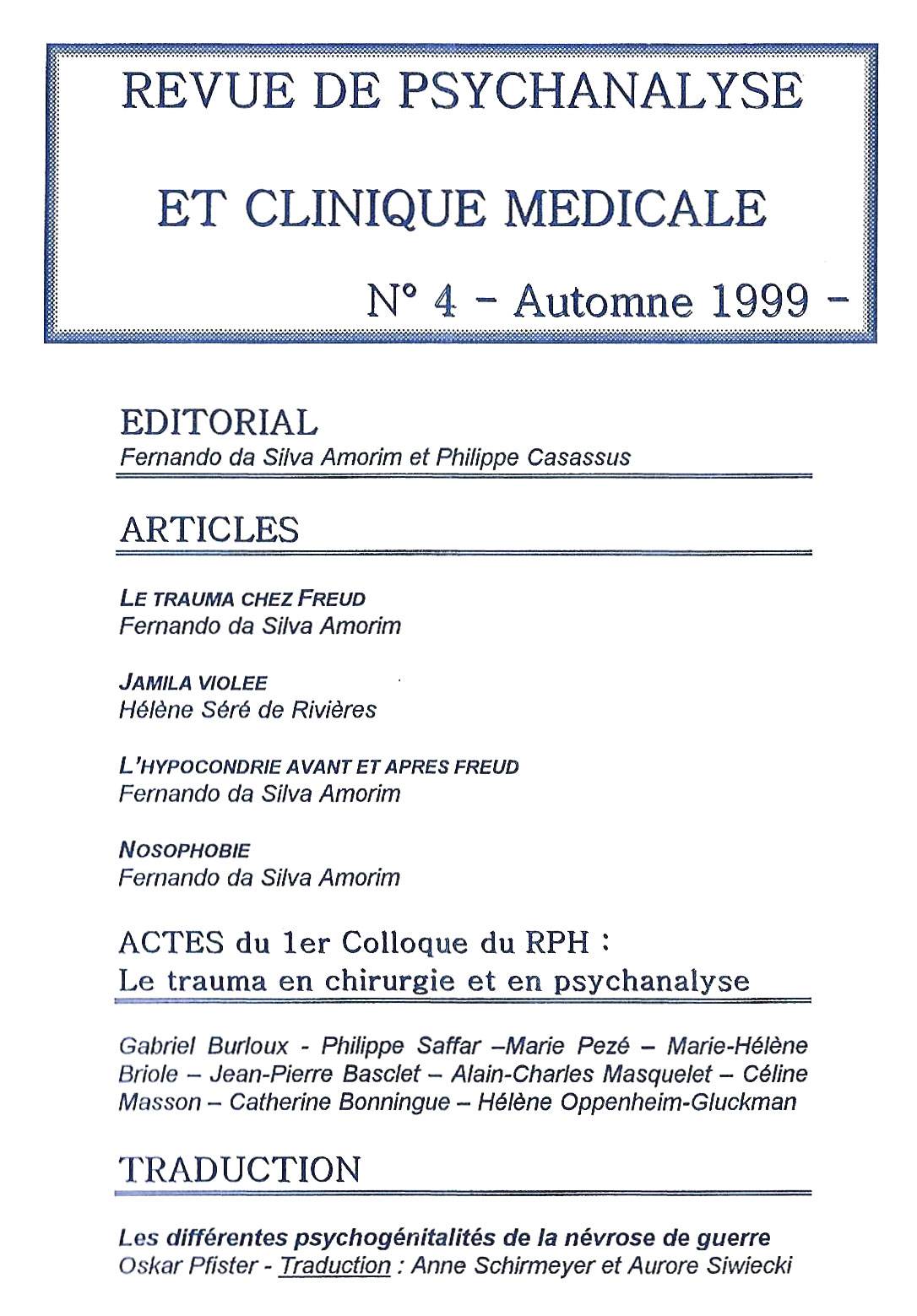 You are currently viewing Revue de Psychanalyse et Clinique médicale n°4 : Le trauma en chirurgie et en psychanalyse